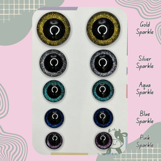Hand Painted Safety Eyes Glitter Collection, Centered Pupil 12mm - 18mm