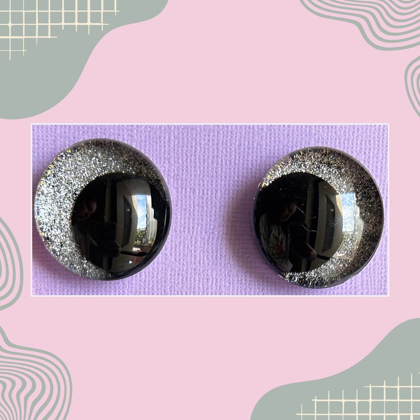 Hand Painted Safety Eyes Glitter Collection, Kawaii Pupil 12mm - 18mm