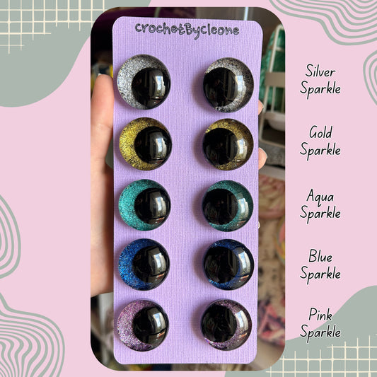 Hand Painted Safety Eyes Glitter Collection, Kawaii Pupil 12mm - 18mm