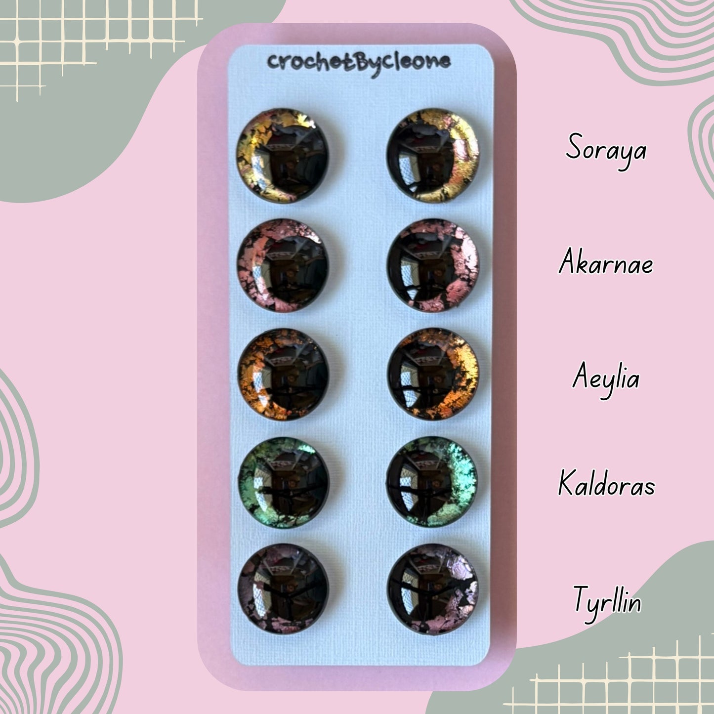 Hand Painted Safety Eyes Medoran Collection, Kawaii Pupil 12mm - 18mm