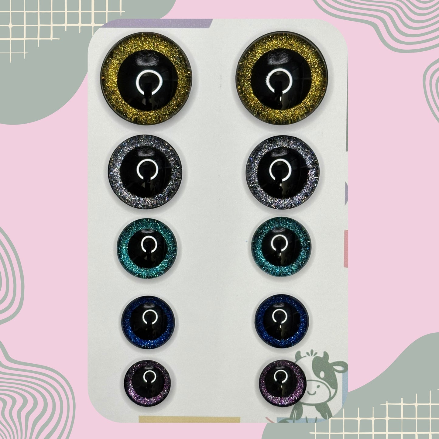 Hand Painted Safety Eyes Glitter Collection, Centered Pupil 20mm - 35mm