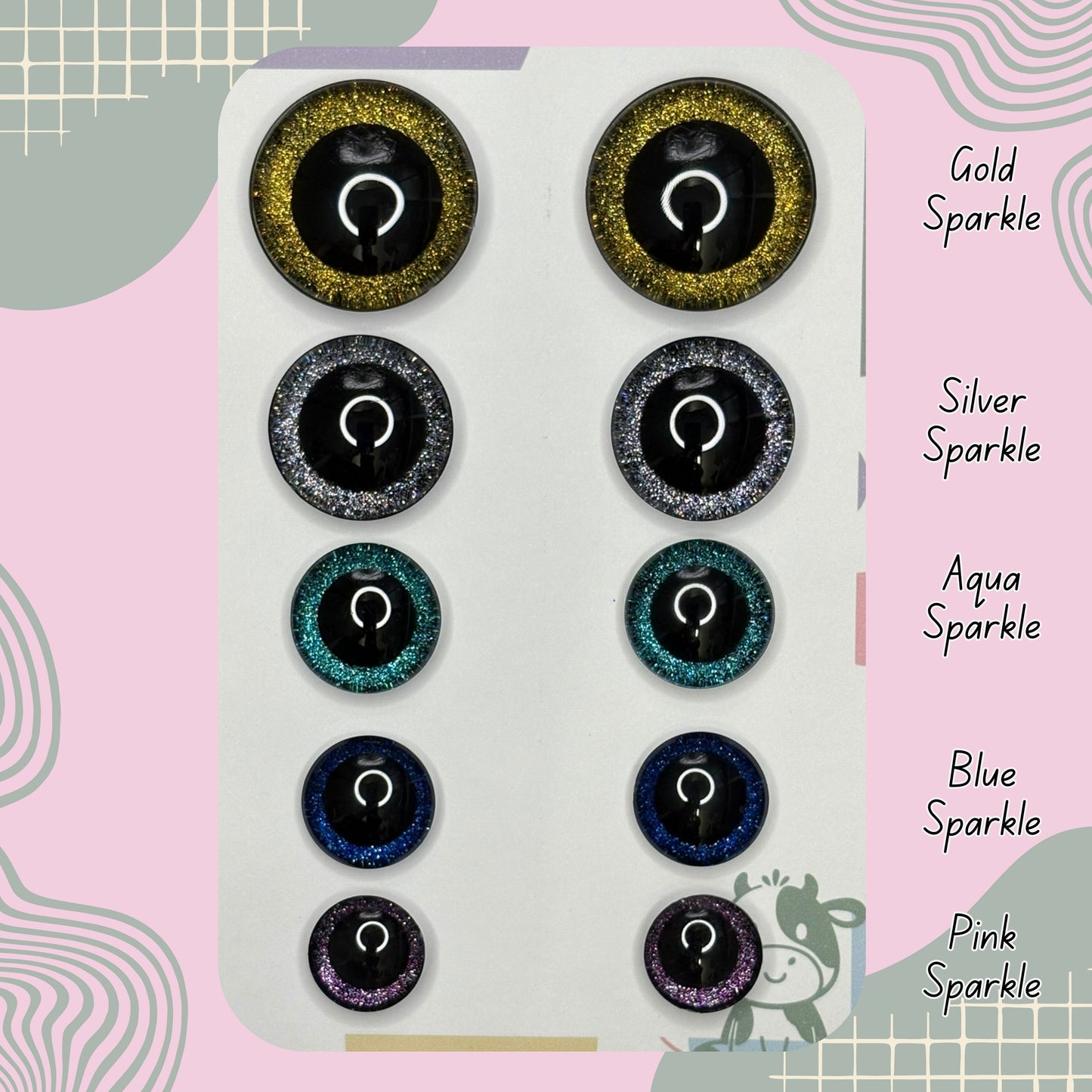 Hand Painted Safety Eyes Glitter Collection, Centered Pupil 20mm - 35mm