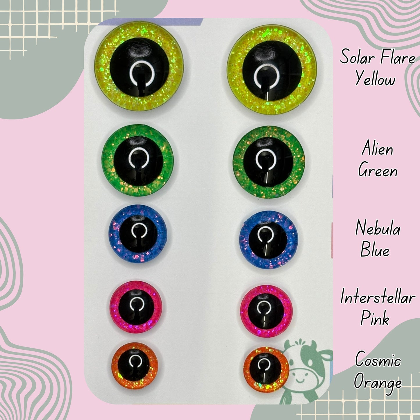 Hand Painted Safety Eyes Glow Collection, Centered Pupil 12mm - 18mm