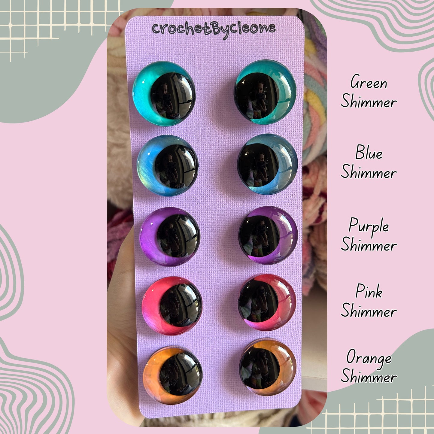 Hand Painted Safety Eyes Shimmer Collection, Kawaii Pupil 20mm - 35mm