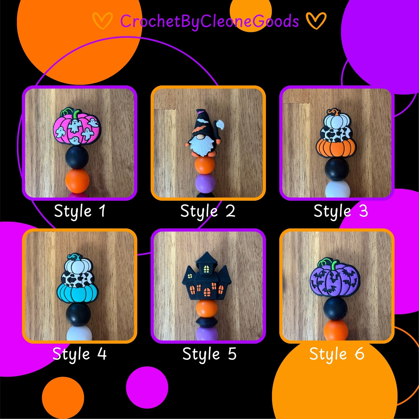 Handmade Halloween Crochet Hooks with Ergonomic Beaded Handle