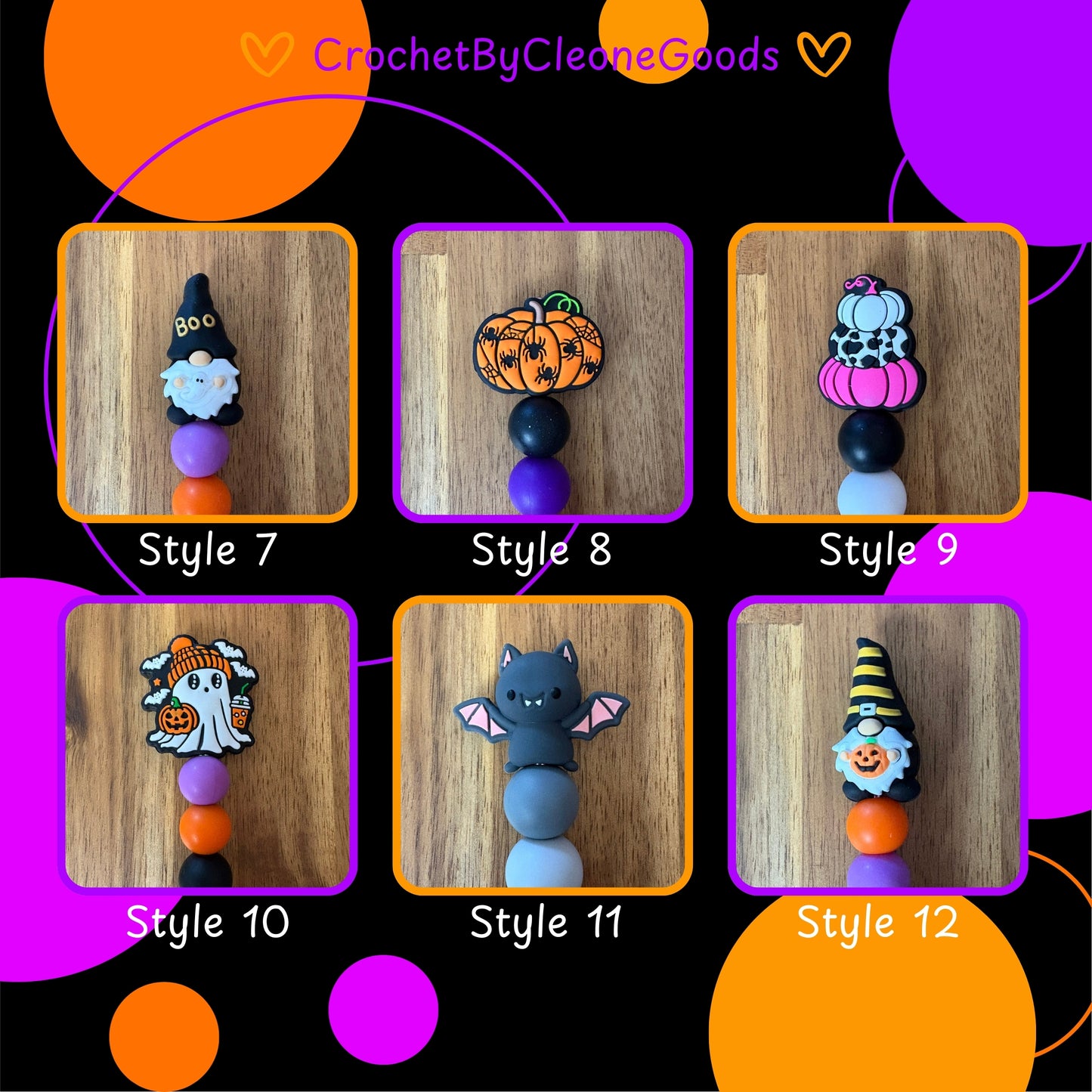 Handmade Halloween Crochet Hooks with Ergonomic Beaded Handle