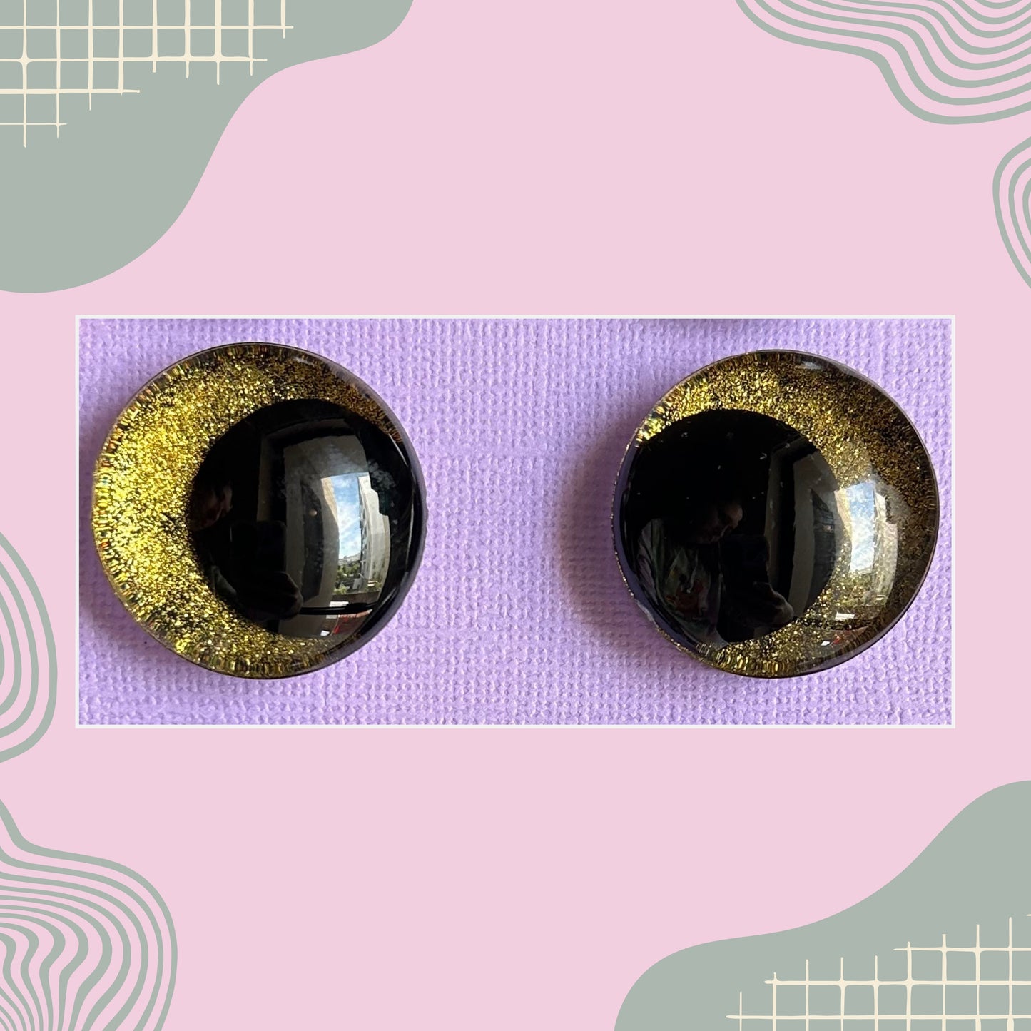 Hand Painted Safety Eyes Glitter Collection, Kawaii Pupil 12mm - 18mm