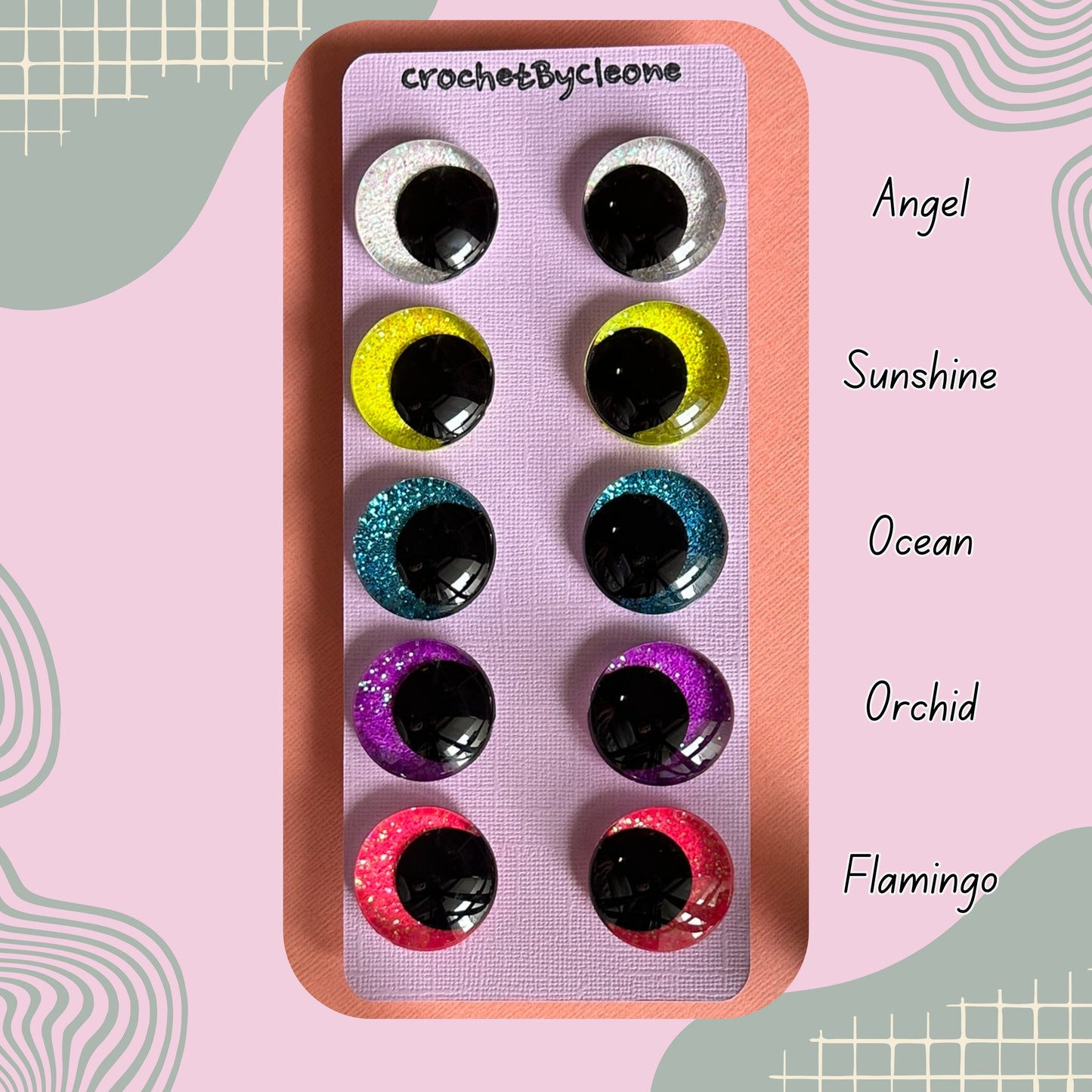 Hand Painted Safety Eyes Neon Collection, Kawaii Pupil 20mm - 35mm