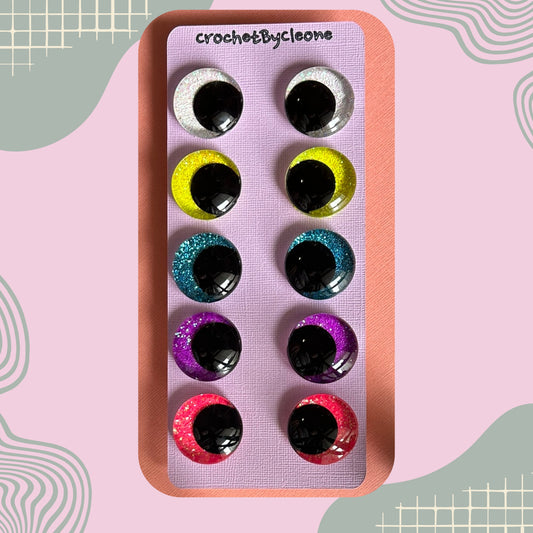 Hand Painted Safety Eyes Neon Collection, Kawaii Pupil 12mm - 18mm