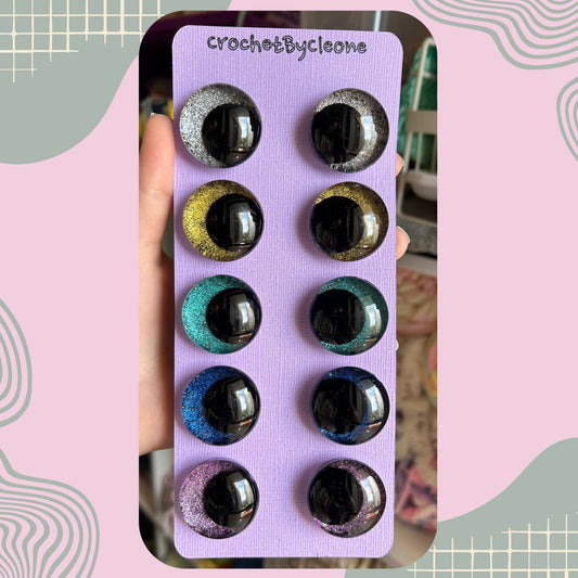 Hand Painted Safety Eyes Glitter Collection, Kawaii Pupil 12mm - 18mm