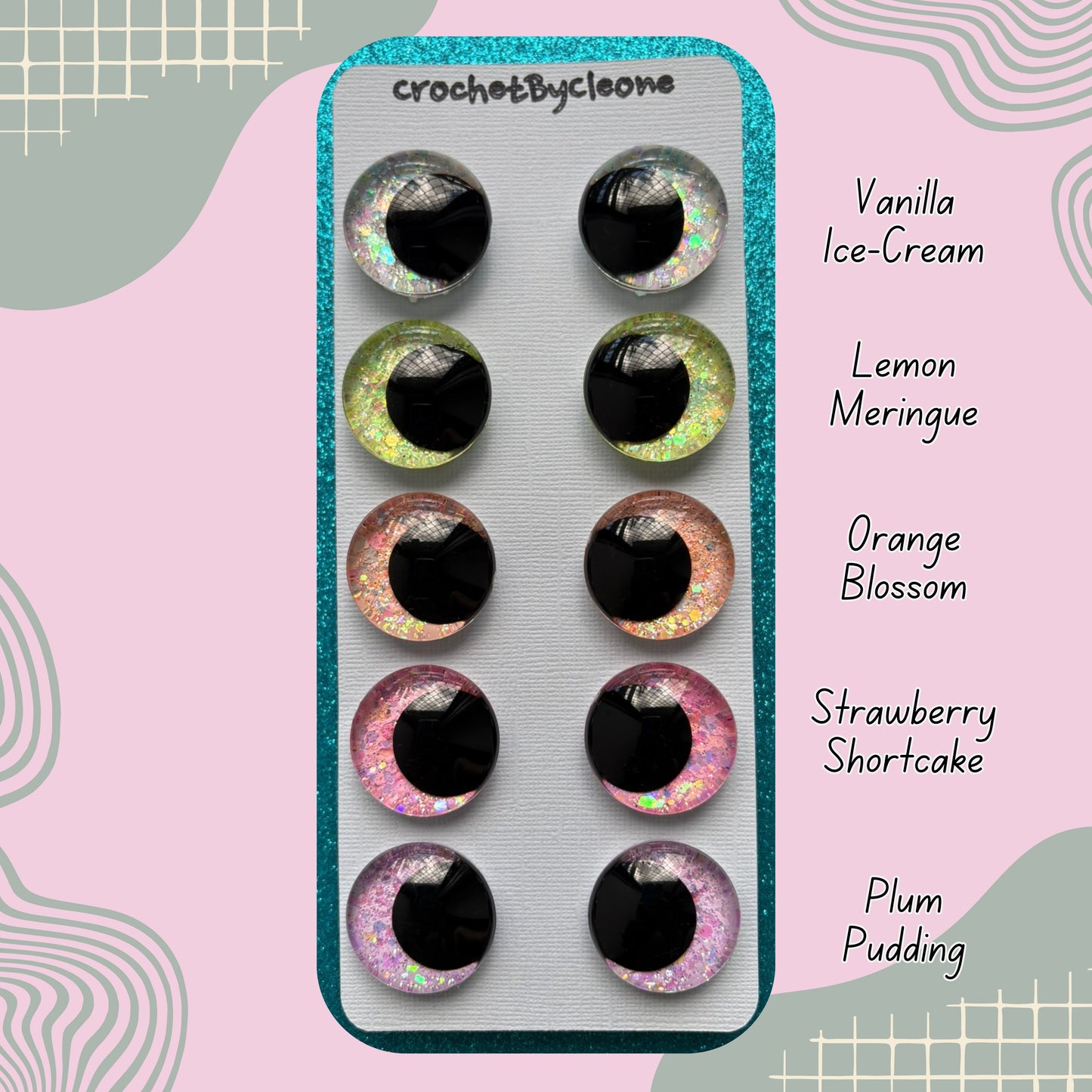 Hand Painted Safety Eyes Pastel Collection, Kawaii Pupil 20mm - 35mm