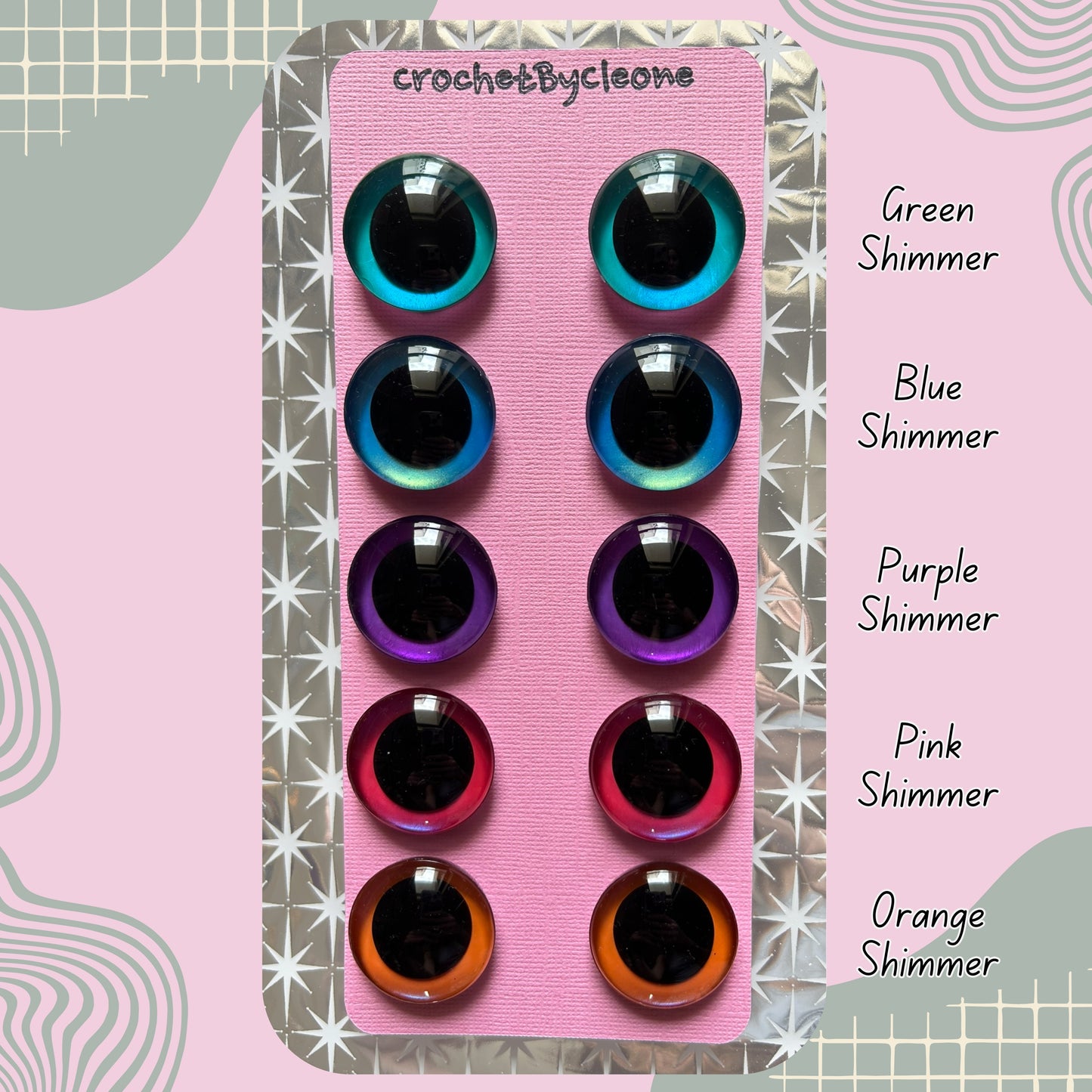 Hand Painted Safety Eyes Shimmer Collection, Centered Pupil 20mm - 35mm